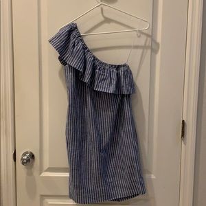 Madewell One Shoulder Light Blue Striped Dress